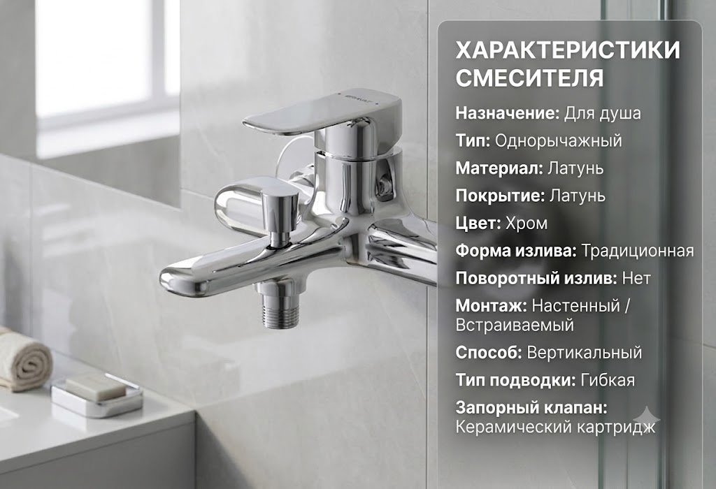Смеситель BRAVAT F6421454CP-01-ENG, латунь, цвет хром купить,76370