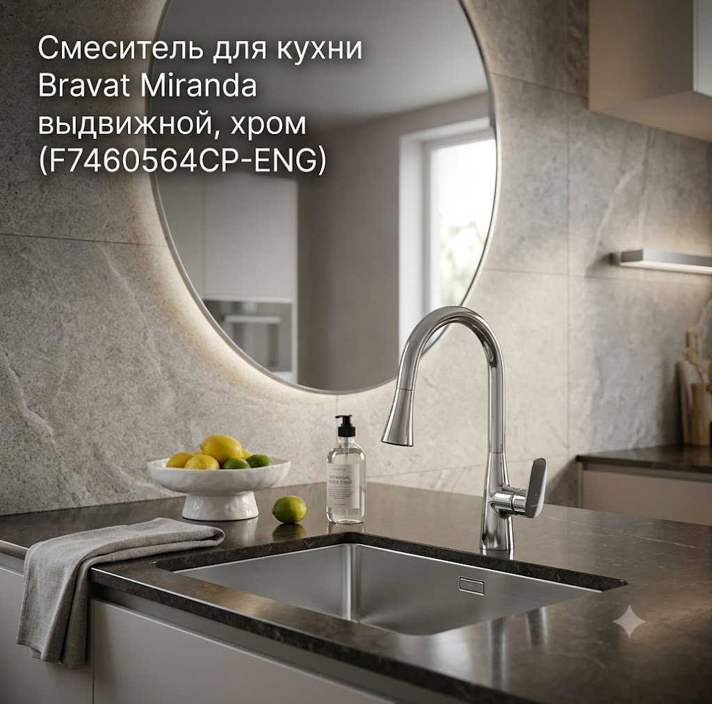 Смеситель BRAVAT F7460564CP-ENG, латунь, цвет хром купить,70210