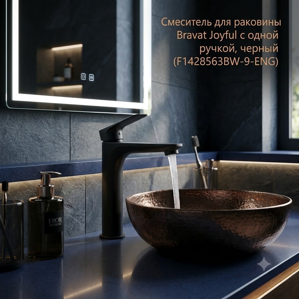 Смеситель BRAVAT F1428563BW-9-ENG, латунь, цвет черный купить,71470