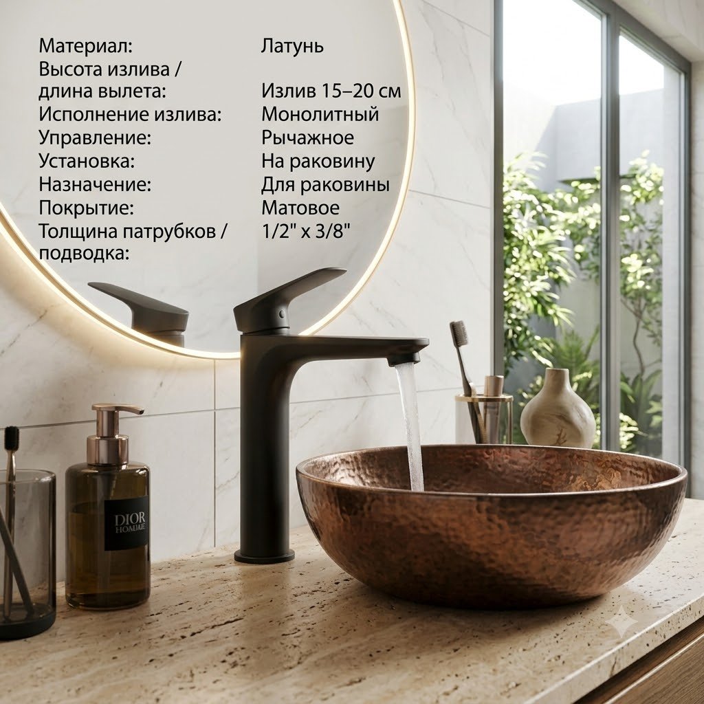 Смеситель BRAVAT F1428563BW-9-ENG, латунь, цвет черный купить,71470