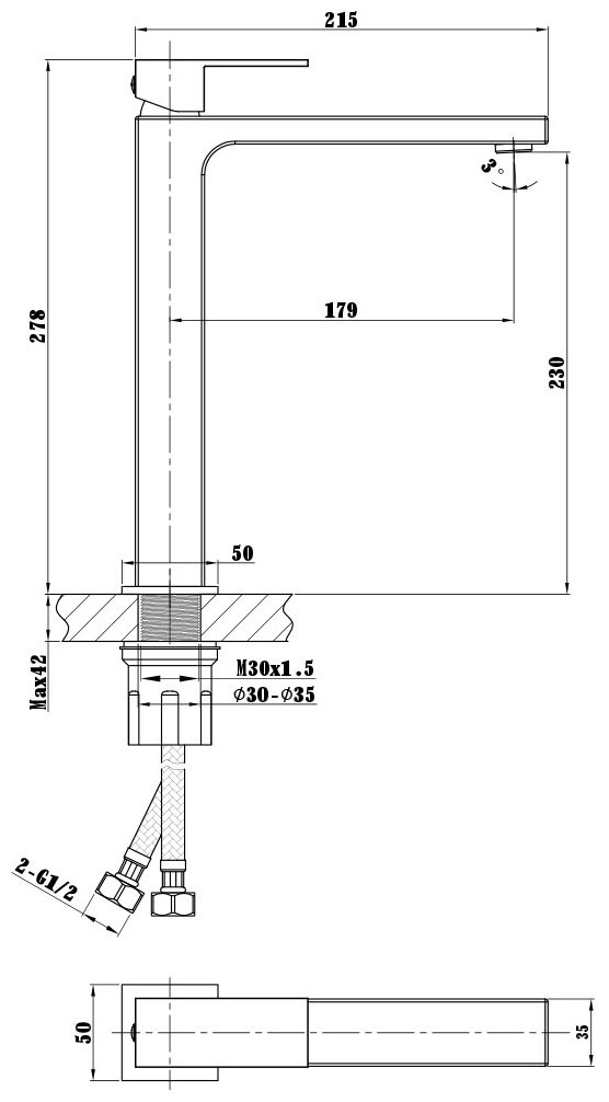 Смеситель Vincea Cube VBF-1C02GM, латунь, цвет стальной