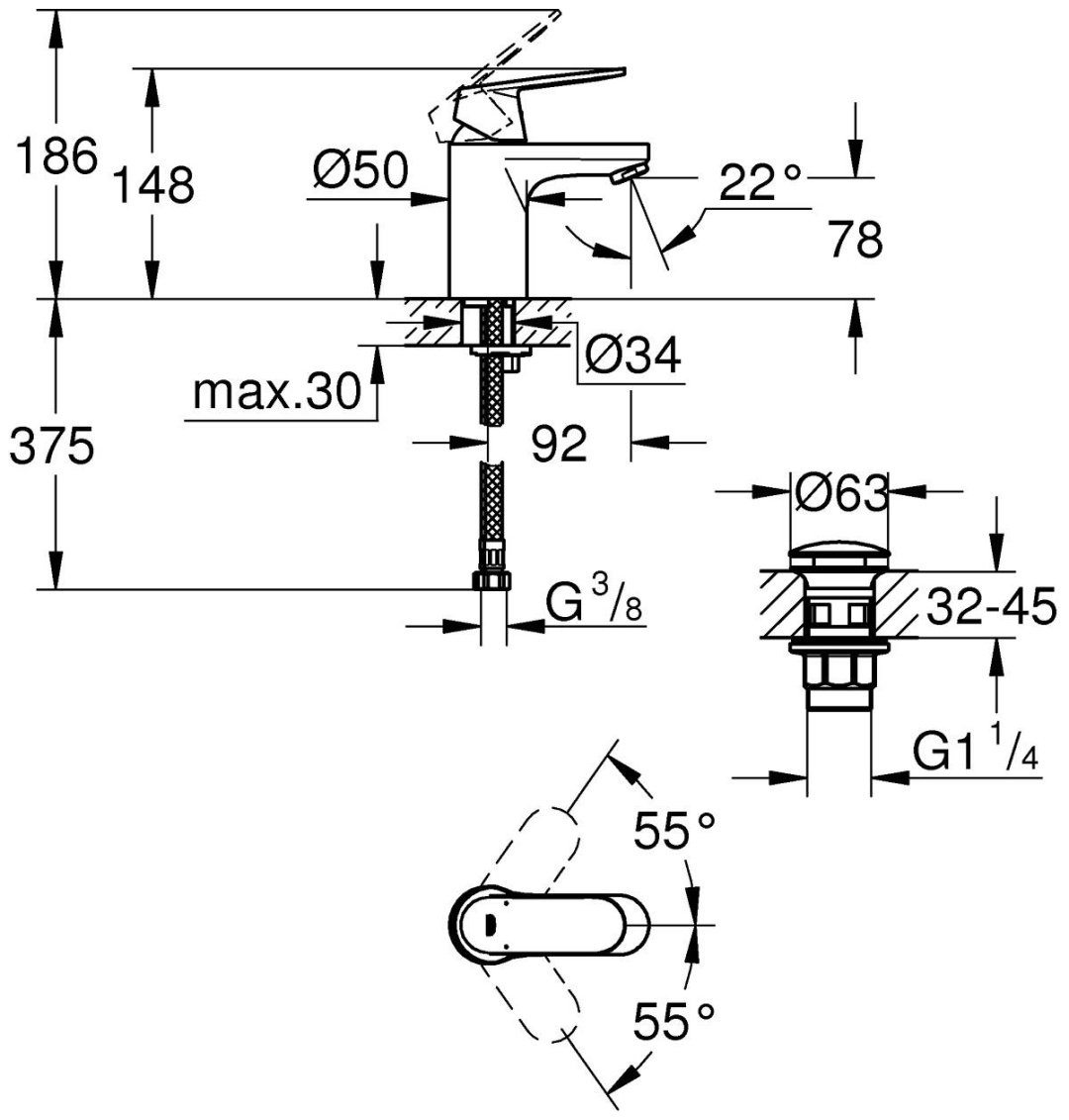 Смеситель для раковины (умывальника) Grohe 23925000 Eurosmart Cosmopolitan, однозахватный купить,73700