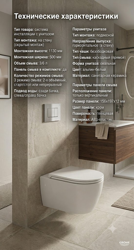 Унитаз с инсталляцией Grohe 103849SH00, санфаянс купить,322000