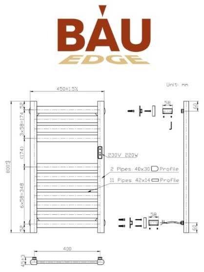 Полотенцесушитель электрический BAU Kabinkakz_K0000343805, лесенка 45x80 см купить,NaN