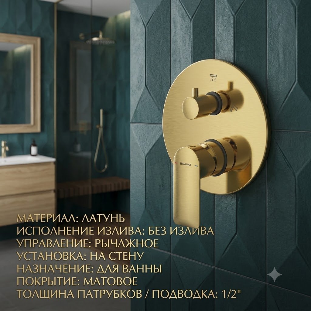 Смеситель BRAVAT PB8369402RBG-2-ENG, латунь, цвет золотистый купить,NaN