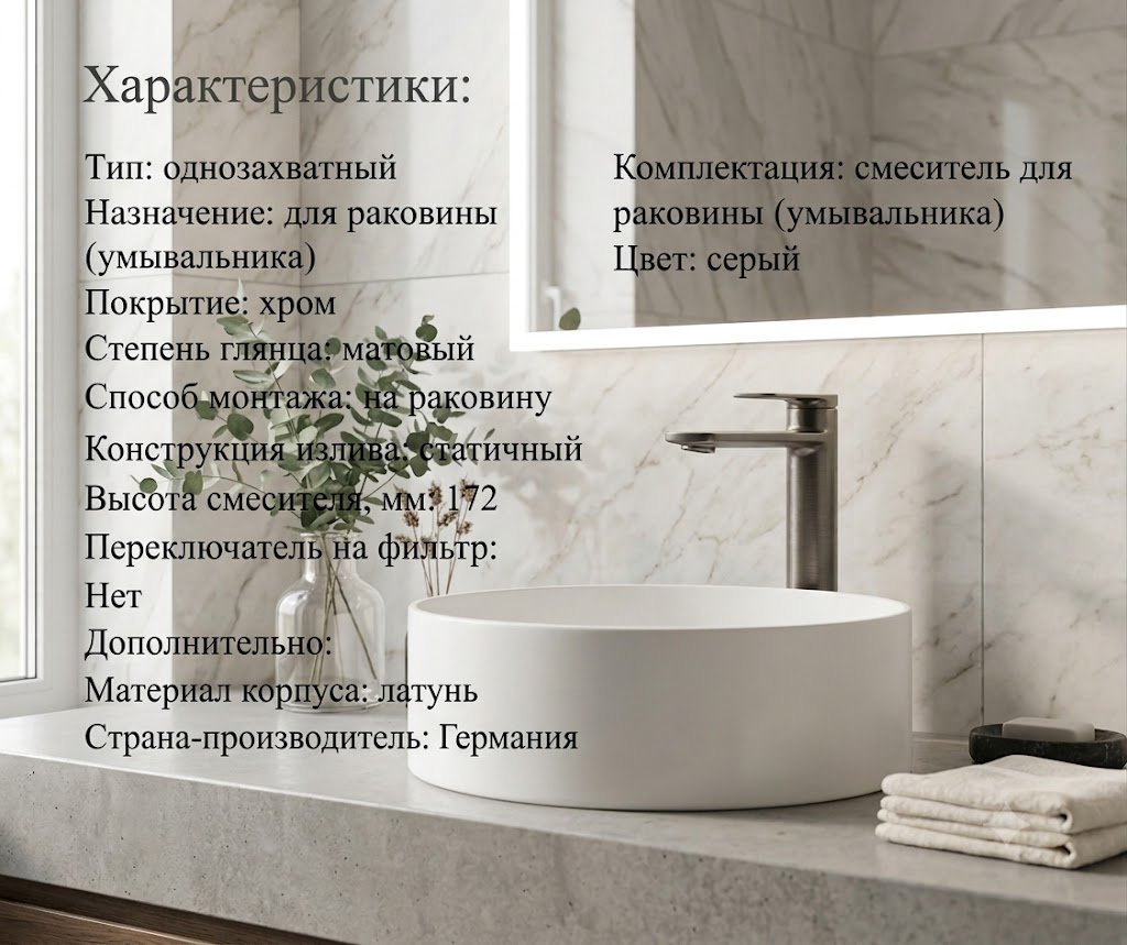 Смеситель BRAVAT F1369402BTC-A9-ENG, латунь, цвет серый купить,128100