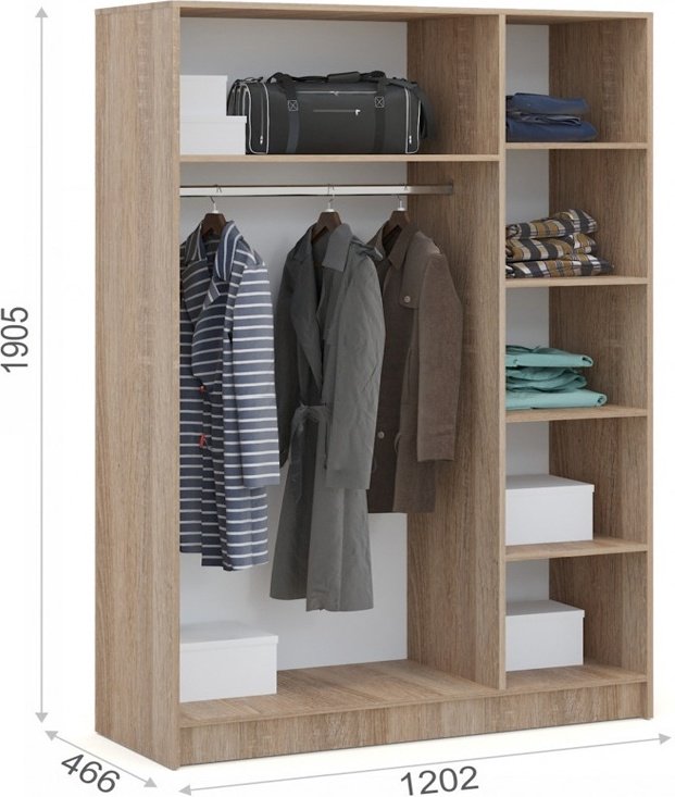 Распашной шкаф Den store Alina 3Д1З, 120.2x190.5х46.6 см, белый, коричневый купить,NaN