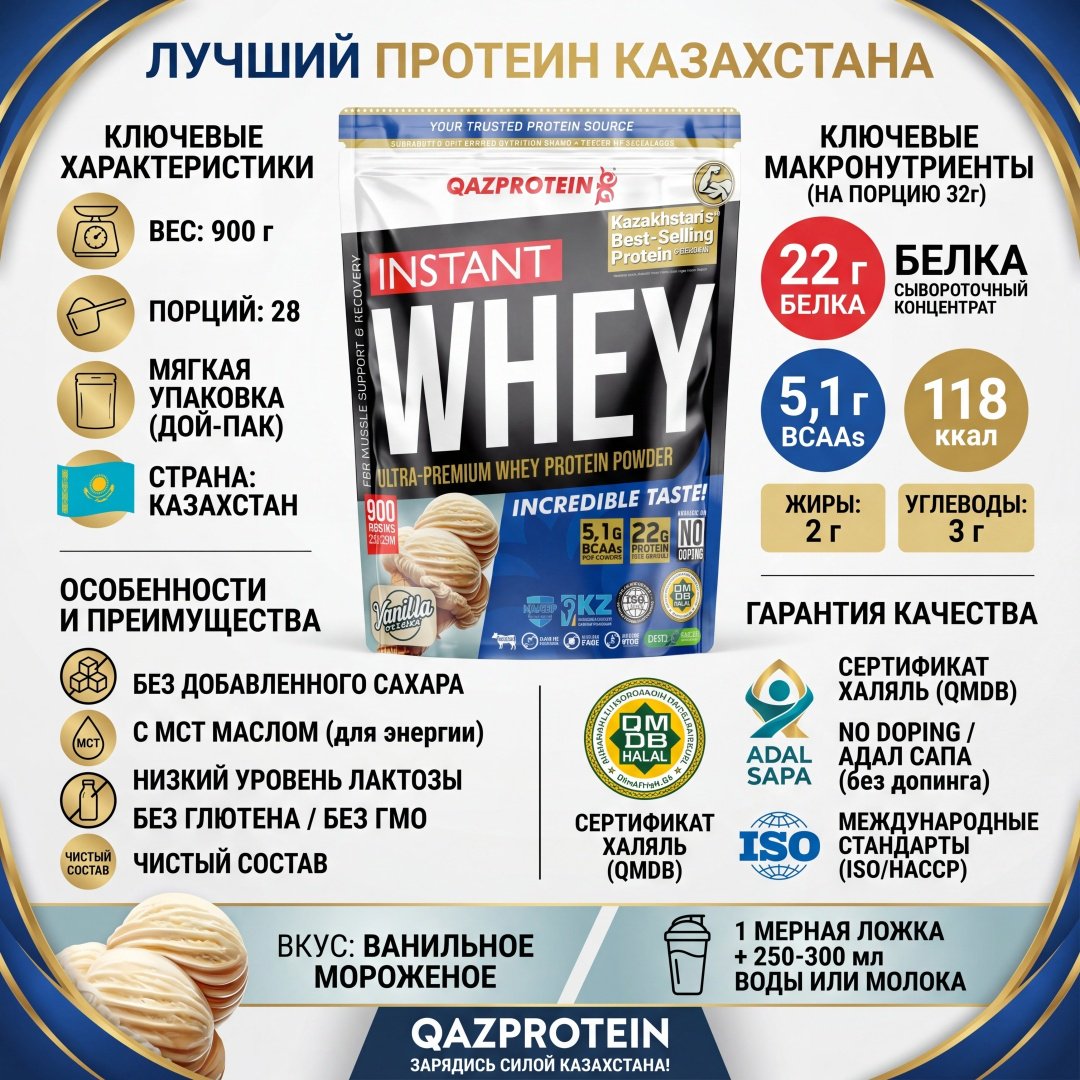Qazprotein Instant Whey ваниль 900 г