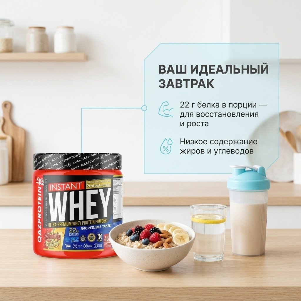 Протеин Qazprotein Instant Whey клубника, банан 450 г купить,NaN