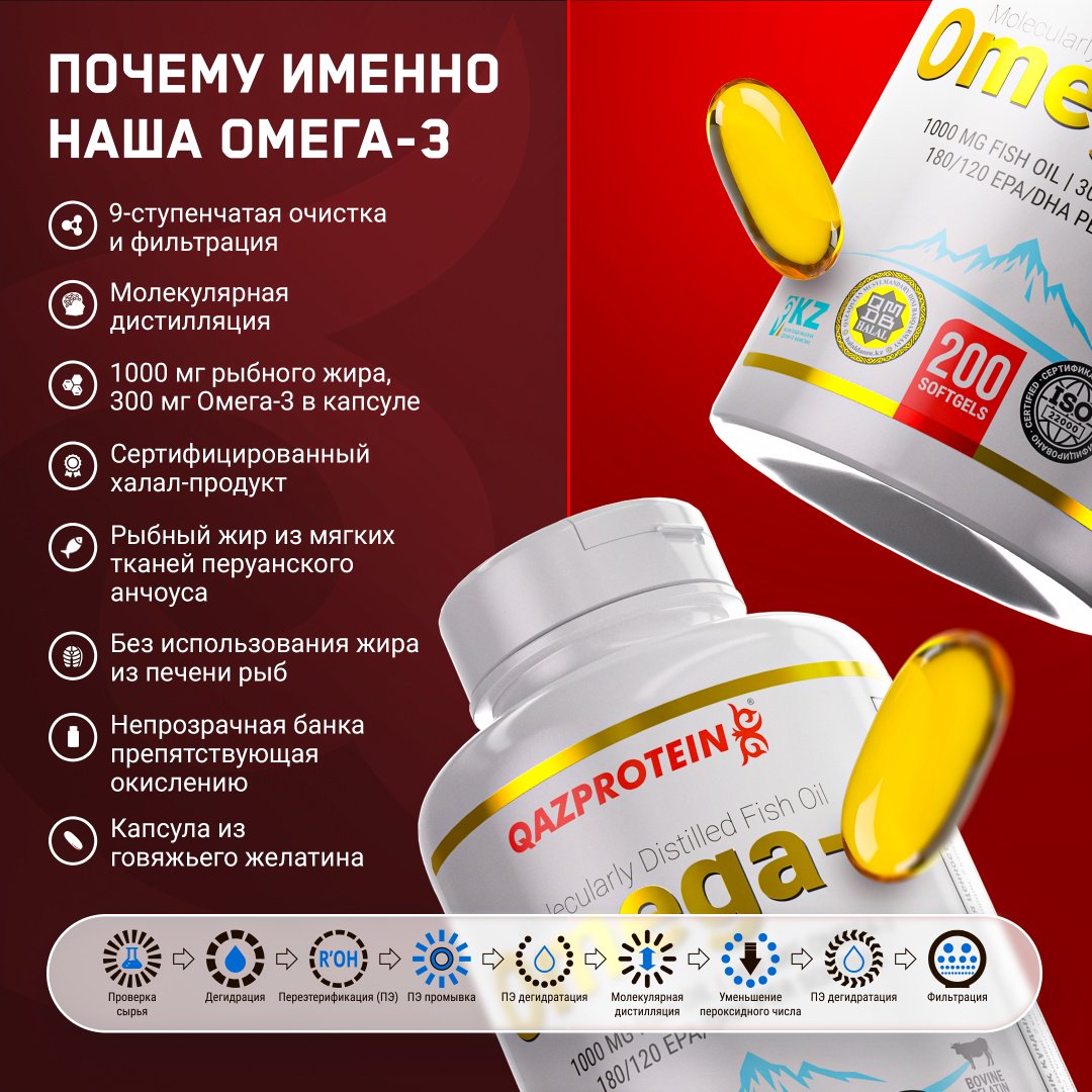 Qazprotein Omega 3 капсулы 200 шт