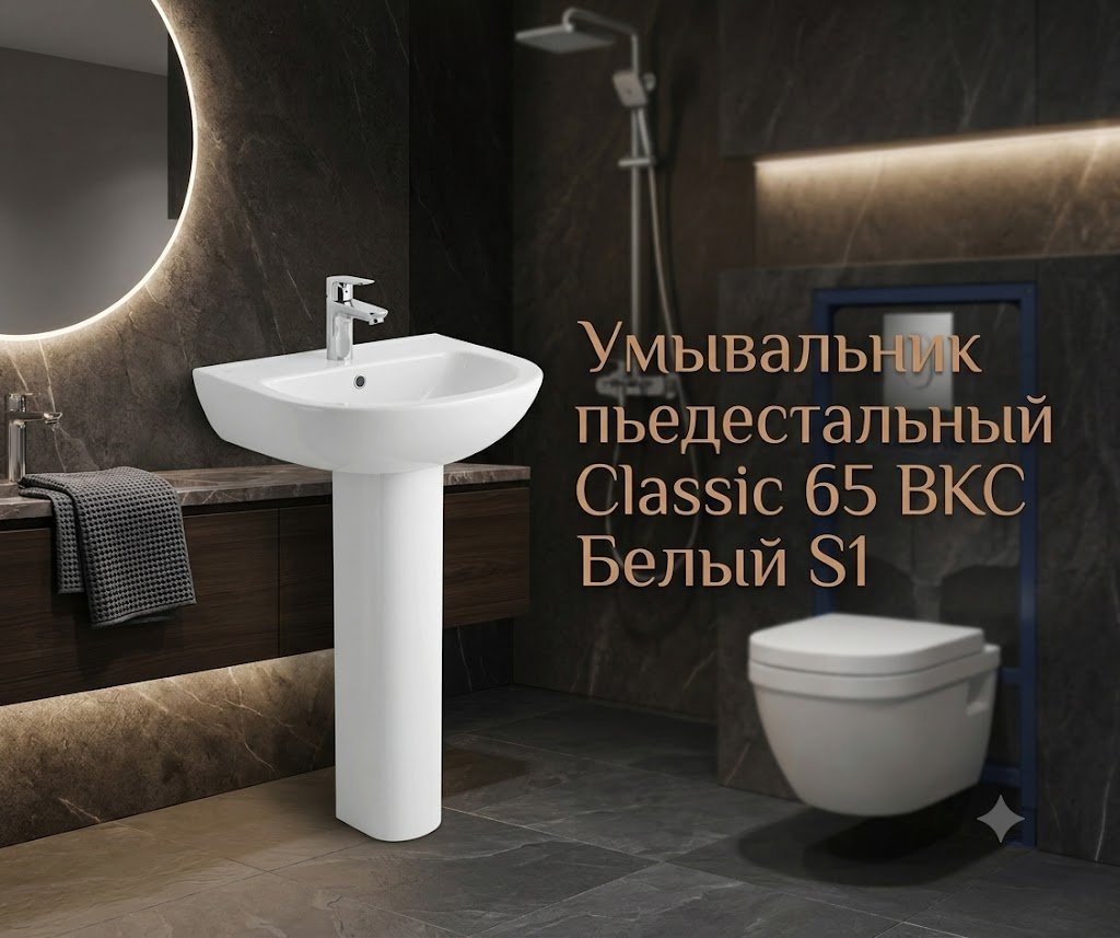 Раковина Sanita WB.PD/Classic/65-C/WHT.G/ на пьедестал полукруглая 64.5х48.5 см, фарфор купить,30930