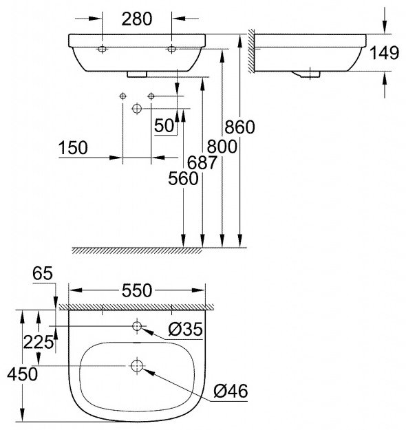 Раковина подвесная 55 см Grohe Euro Ceramic 3933600H