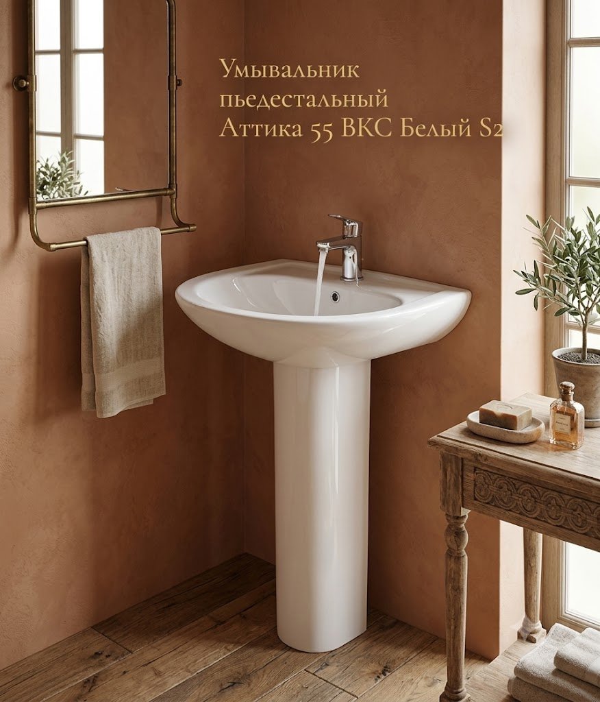 Раковина Sanita WB.PD/Attica/55-C/WHT.G/S с пьедесталом овальная 55х47.5 см, фарфор купить,34990