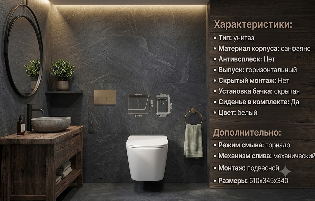 Унитаз Saniteco REIN 205E, санфаянс купить,47500