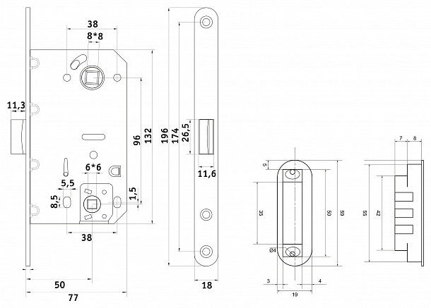 Palladium защелка 600-M CP, врезной