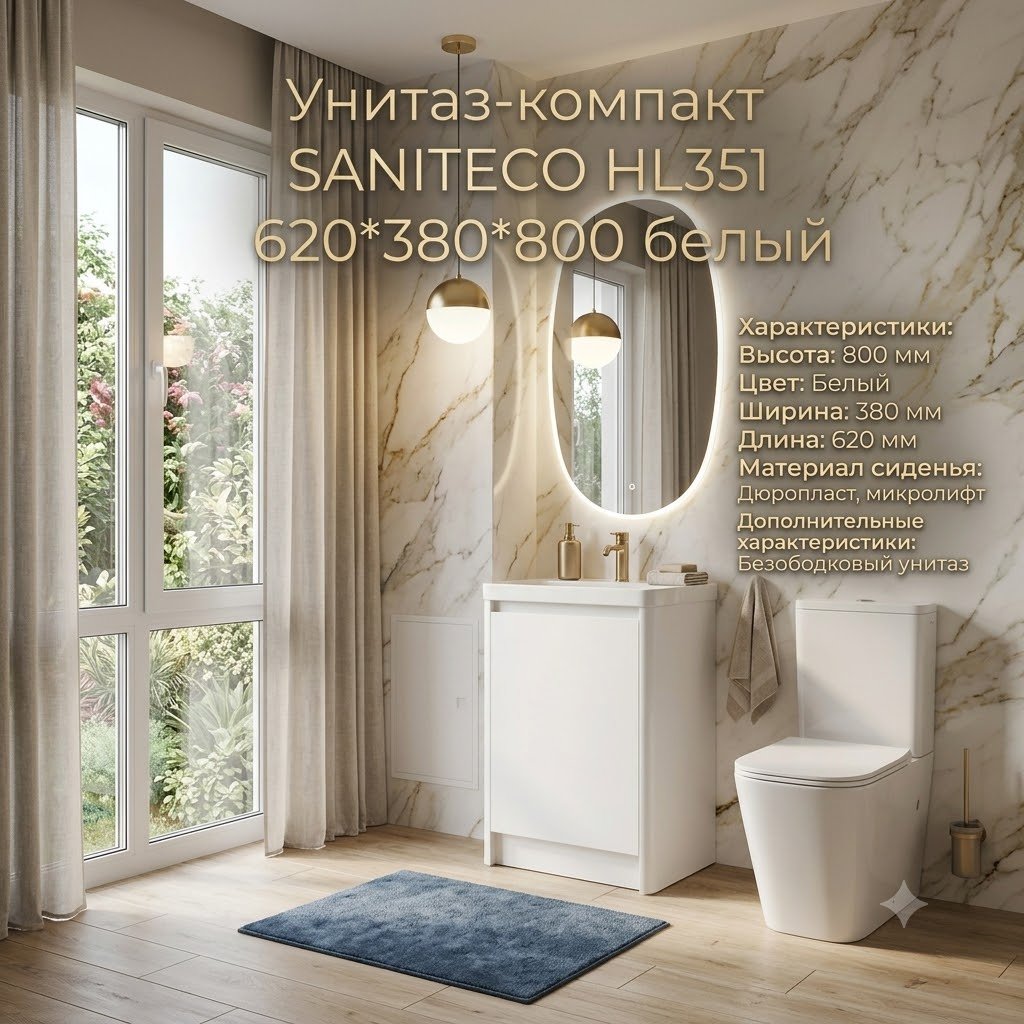 Унитаз-компакт Saniteco HL351, санфарфор купить,114300