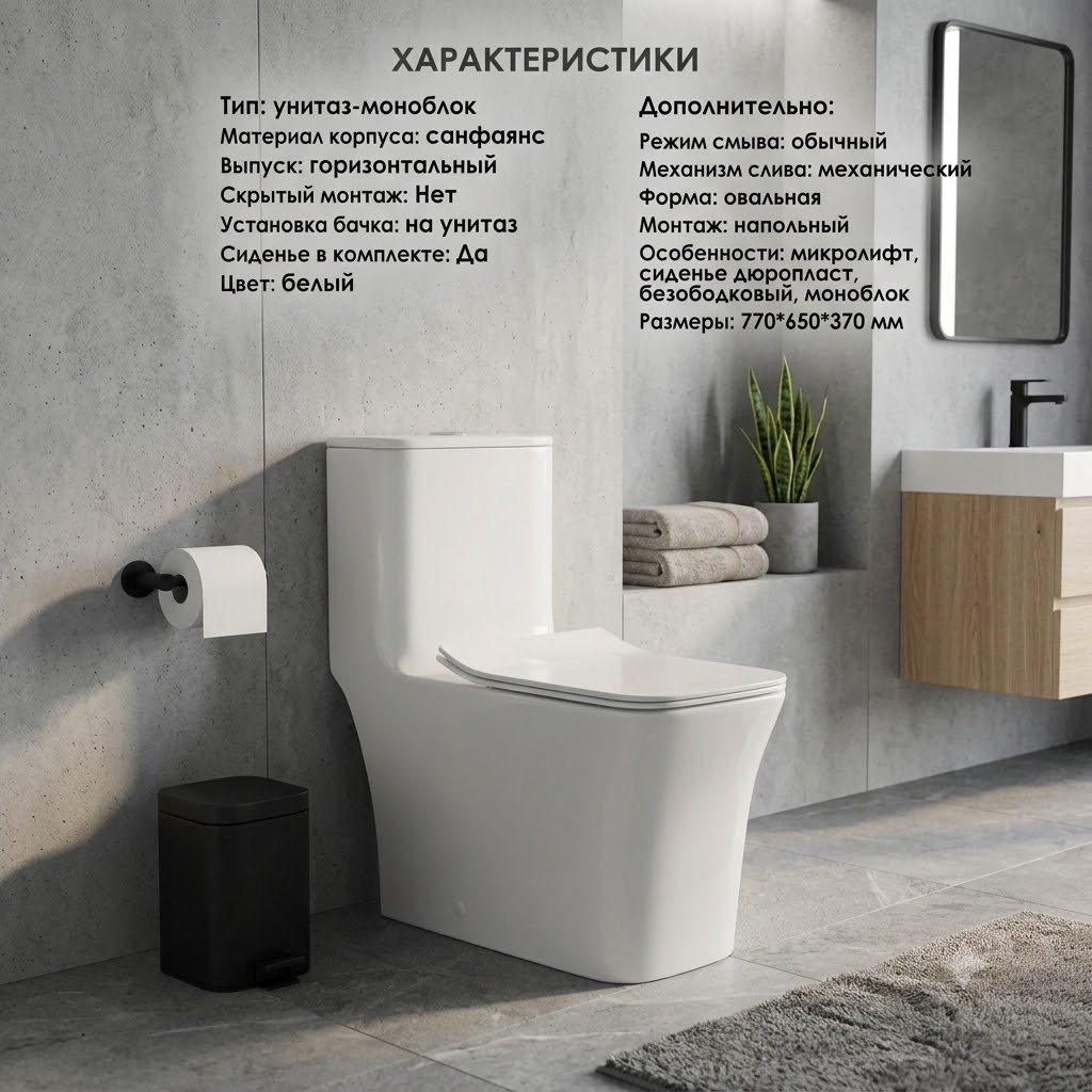 Унитаз-моноблок Saniteco SA-3078, санфаянс
