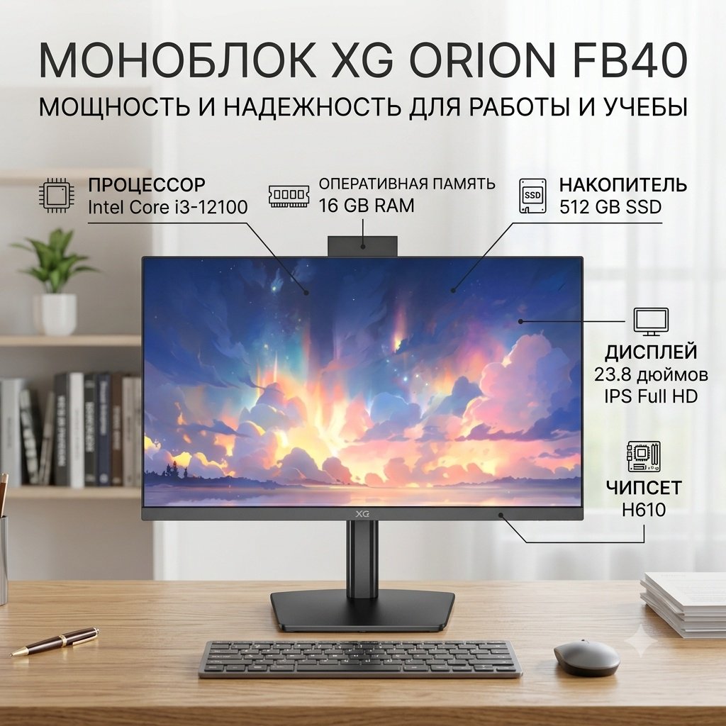 Моноблок XG XG (XGAIO003) 23.8"/i3-12100/16GB/512GB/H610/FHD/Orion FB40 XGAIO003 23.8" 16 Гб / 512 Гб серый купить,NaN
