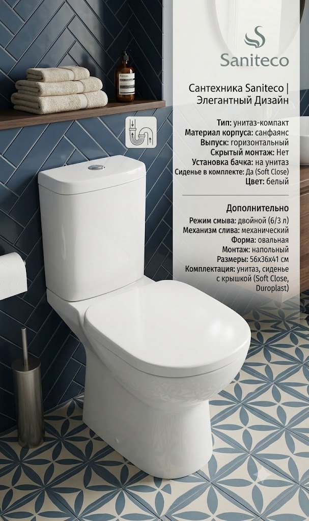 Унитаз Saniteco SW-402P, санфаянс купить,45500