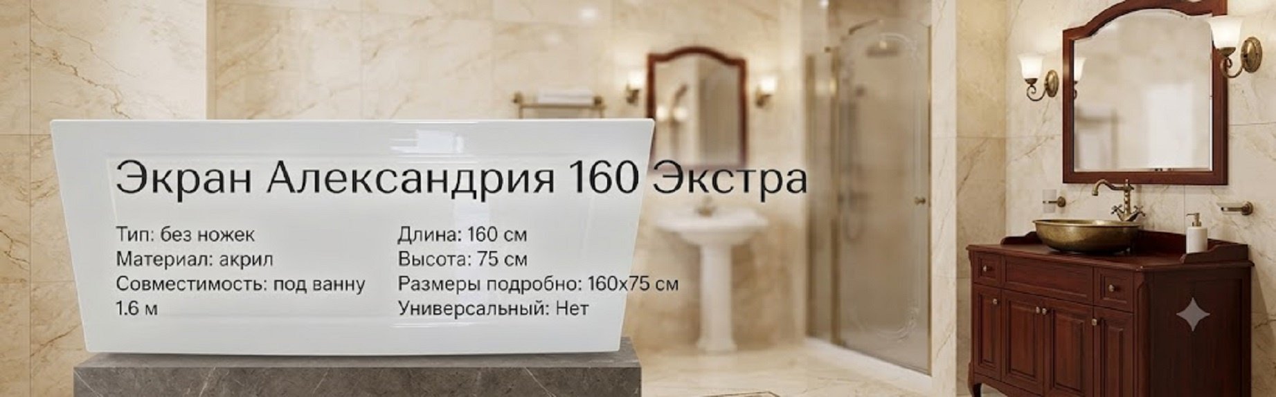 Экран для ванны Triton Александрия Экстра 160x75 см без ножек купить,30900
