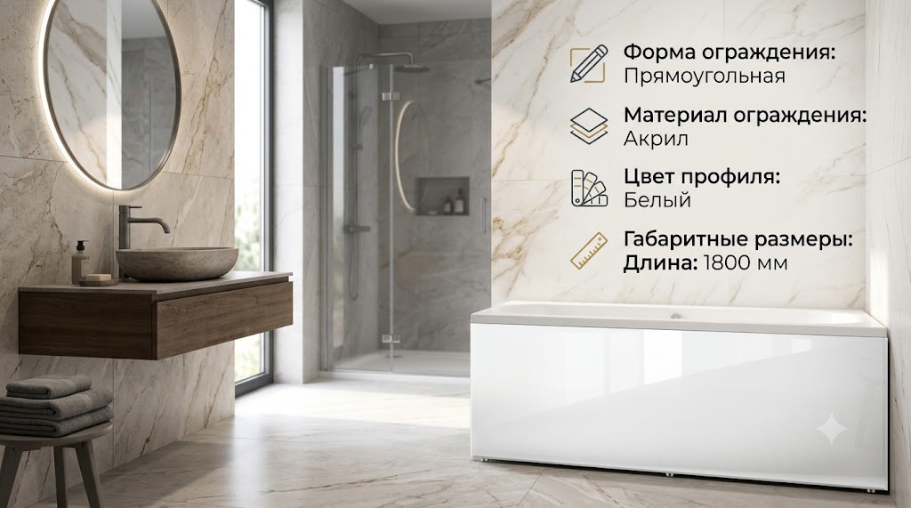 Экран для ванны Apollo Щ0000069012 180x80 см без ножек купить,33300