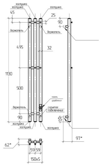 Полотенцесушитель электрический ТЕРА Грация, I-образный 15x115 см купить,114100