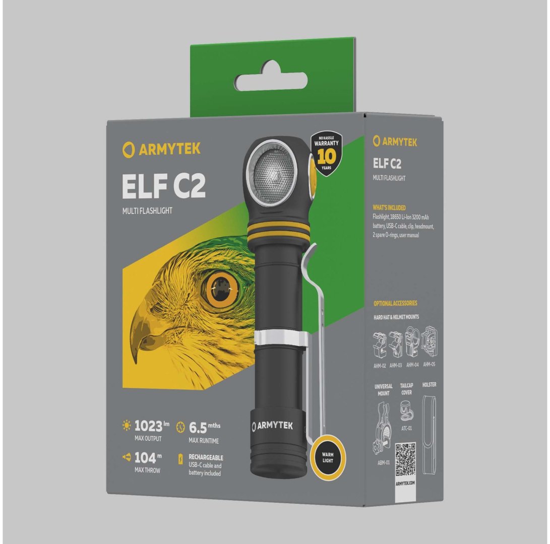 Armytek Фонарь Armytek Elf C2 USB-C Теплый F05103W налобный черный