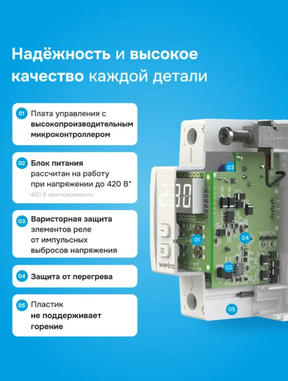 Реле напряжения Welrok D2W-63 с Wi-Fi белое купить,34310