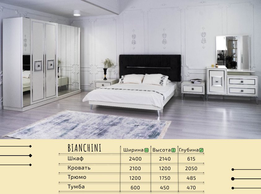 Спальный гарнитур Lider Classik Bianchini 180х200 белый купить,NaN