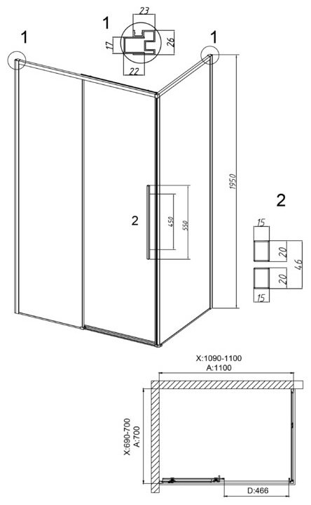 Душевое ограждение Grossman двухстенное 120.K33.01.1170.21.02 Galaxy, 1100х1950 мм