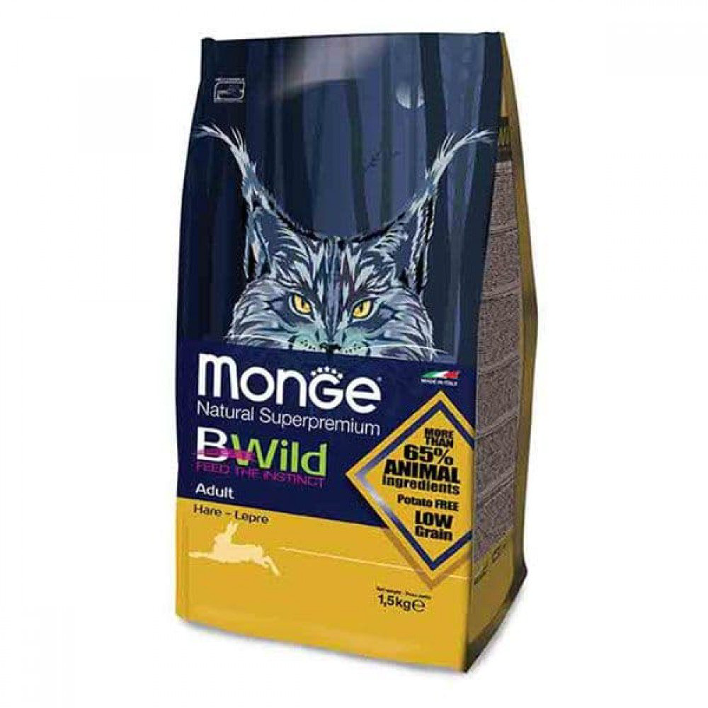 Сухой корм Monge Bwild Cat Adult Hare с диким зайцем 1.5кг купить,NaN