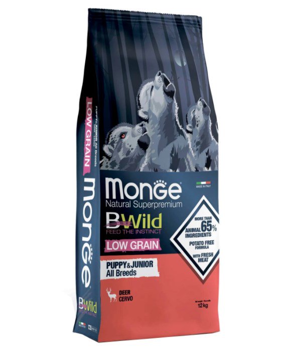 Сухой корм Monge Dog Puppy&Junior BWild Low Grain с олениной 12кг