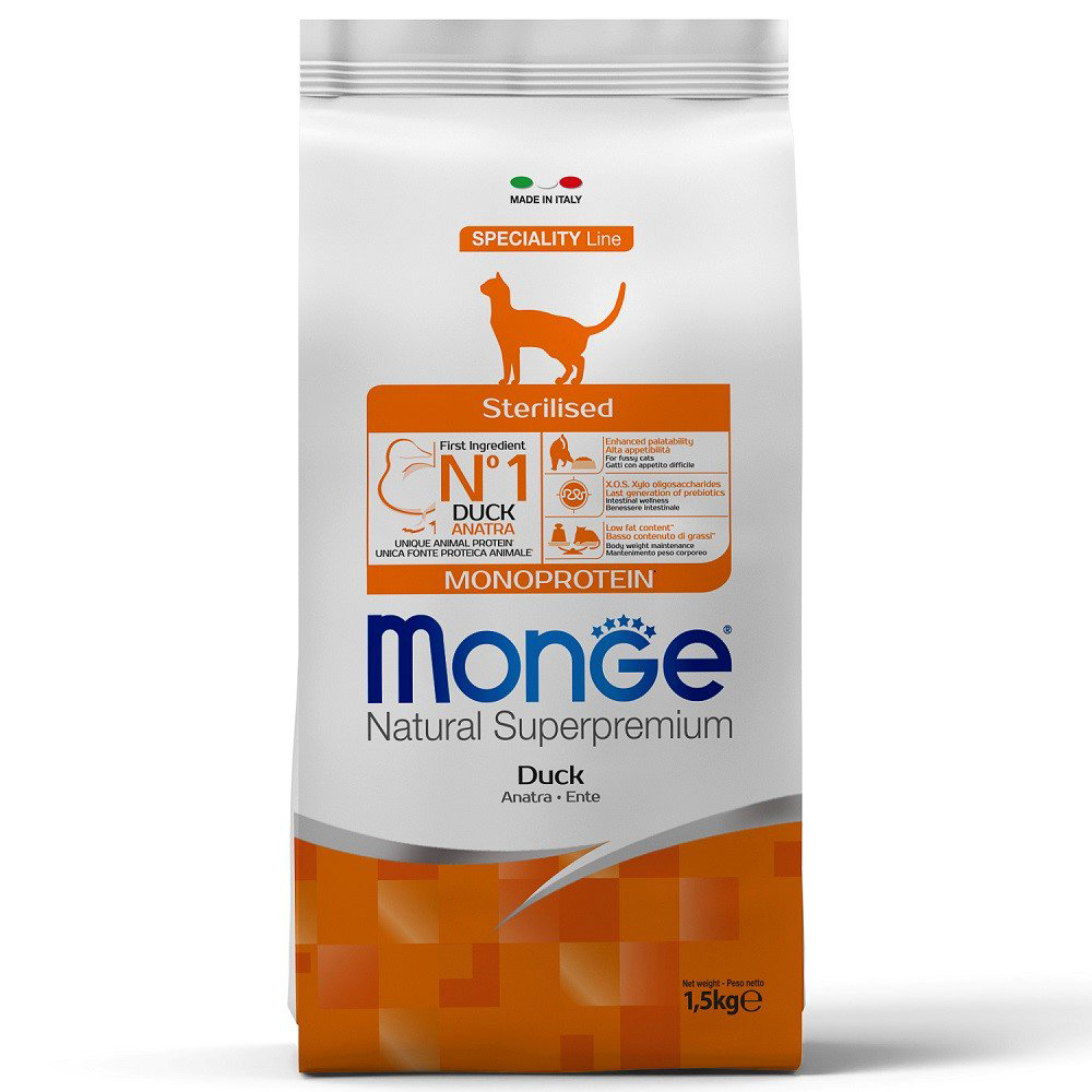 Сухой корм Monge Cat Monoprotein Sterilized с уткой 1.5кг купить,NaN