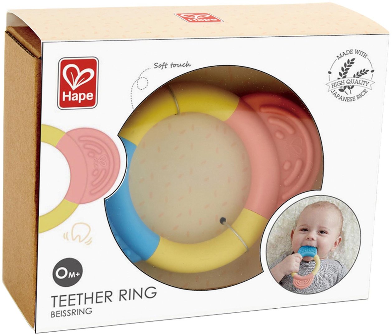 Hape E0026 прорезыватель, 1 шт, ABS, желтый, розовый, голубой