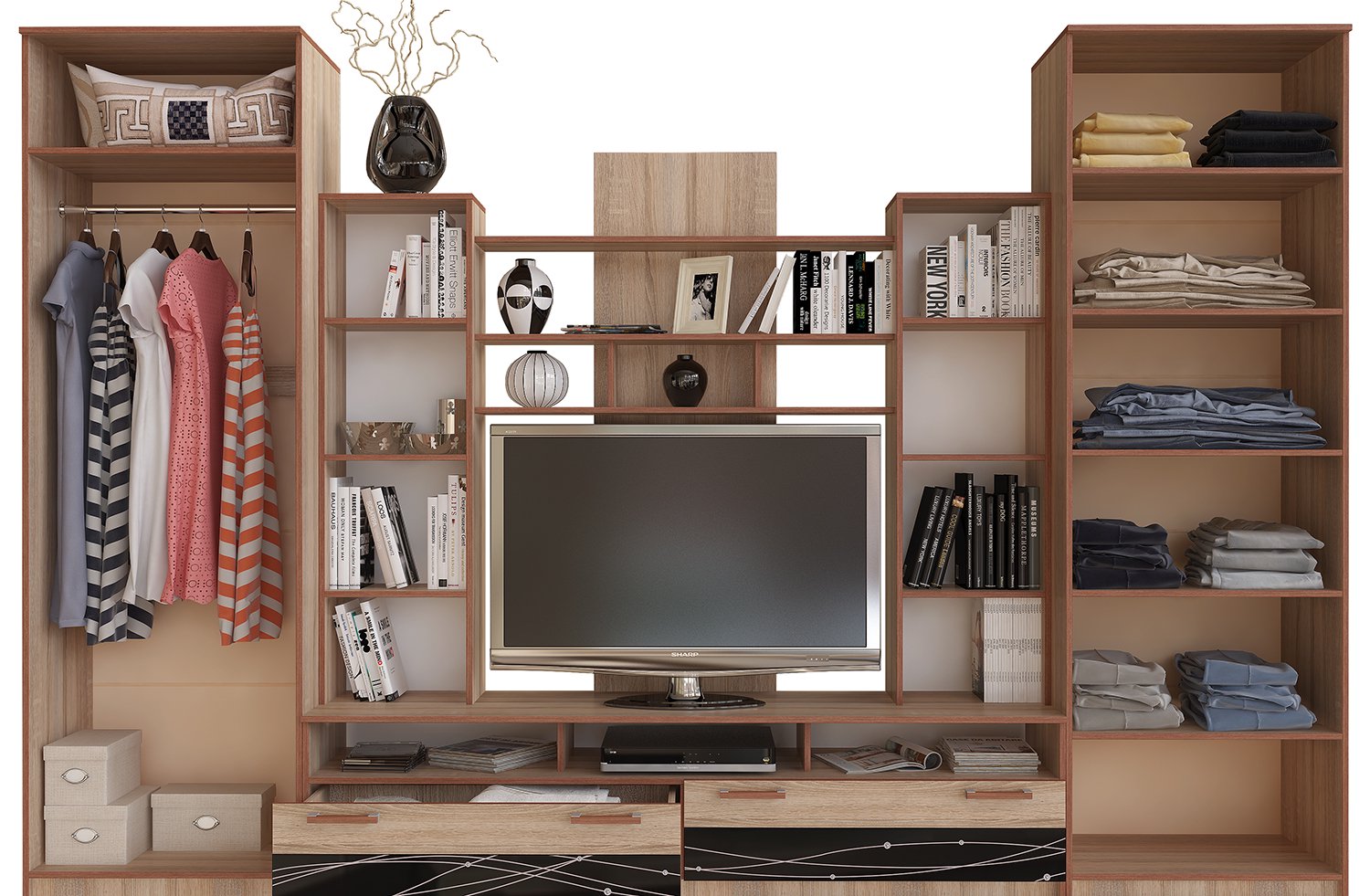 Стенка для гостиной БТС Багира дуб сонома/стекло каштан купить,NaN