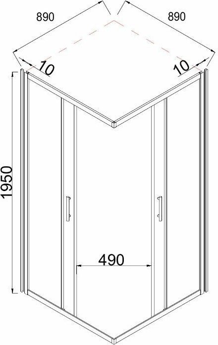 Душевое ограждение KABINKA.KZ двухстенное TA-09092-1CB, 900х900х1950 мм