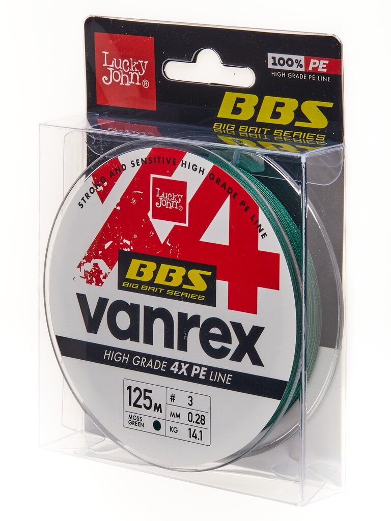 Рыболовная леска Lucky John Vanrex BBS х4 Braid Moss 0.37 мм 125 м зеленая