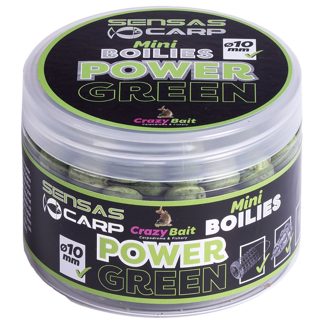 Бойлы мини Sensas Crazy Bait Power Green 10 мм 80 гр купить,NaN