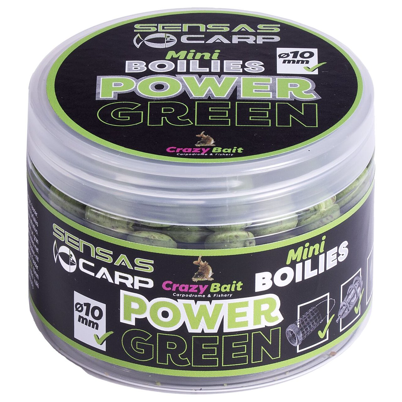 Бойлы мини Sensas Crazy Bait Power Green 10 мм 80 гр купить,NaN