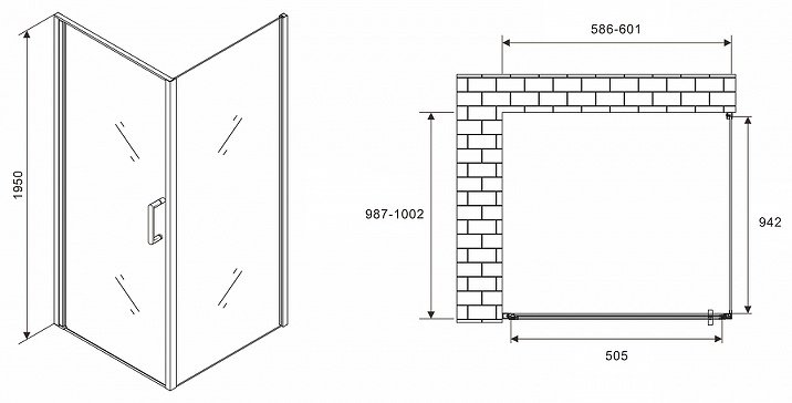 Душевое ограждение KABINKA.KZ двухстенное AG04060-S100, 600х1950 мм