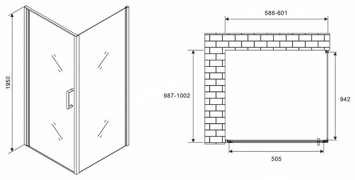 Душевое ограждение KABINKA.KZ двухстенное AG04060-S100, 600х1950 мм купить,NaN