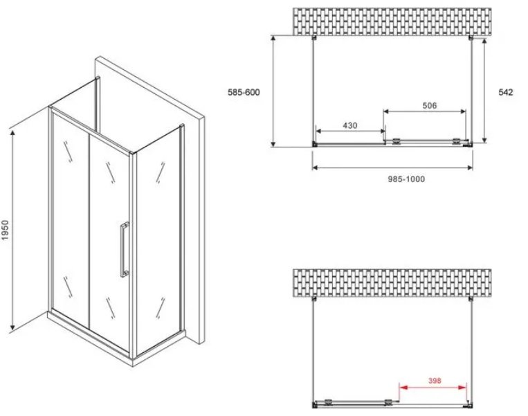 Душевое ограждение Abber двухстенное AG30100H-S60-S60, 600х1950 мм купить,NaN