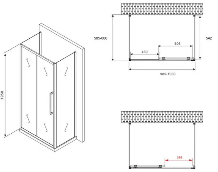 Душевое ограждение Abber двухстенное AG30100H-S60-S60, 600х1950 мм купить,NaN