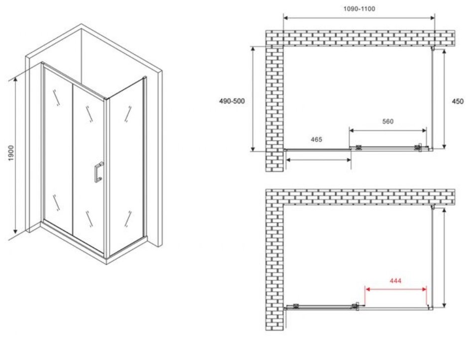 Душевое ограждение Abber двухстенное AG30110B5-S50B5, 500х1900 мм купить,NaN