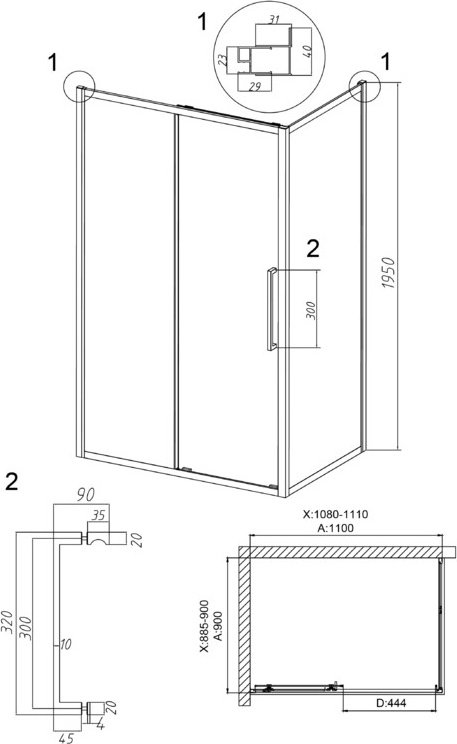 Душевое ограждение Grossman двухстенное 120.K33.02.1190.21.00 Cosmo, 1100х1950 мм купить,NaN