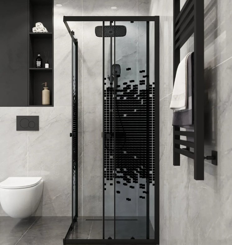 Душевое ограждение KABINKA.KZ двухстенное o NG-1008-14QBLACK, 780х1900 мм