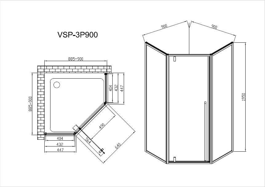Душевое ограждение KABINKA.KZ одностенное Penta VSP-3P900CLGM, 900х1950 мм