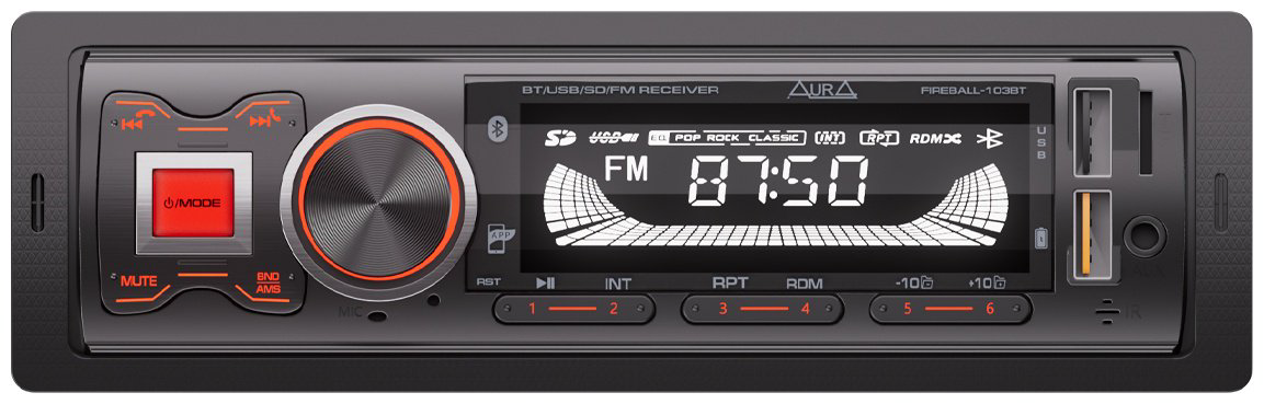 AurA FIREBALL-103BT&nbsp;USB/SD/MMC&nbsp;краснаяя&nbsp;подсветка 1 DIN