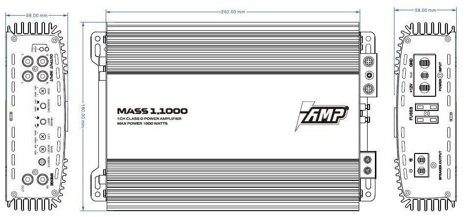 AMP MASS 1.1000 1900 Вт 1 канальный купить,43000