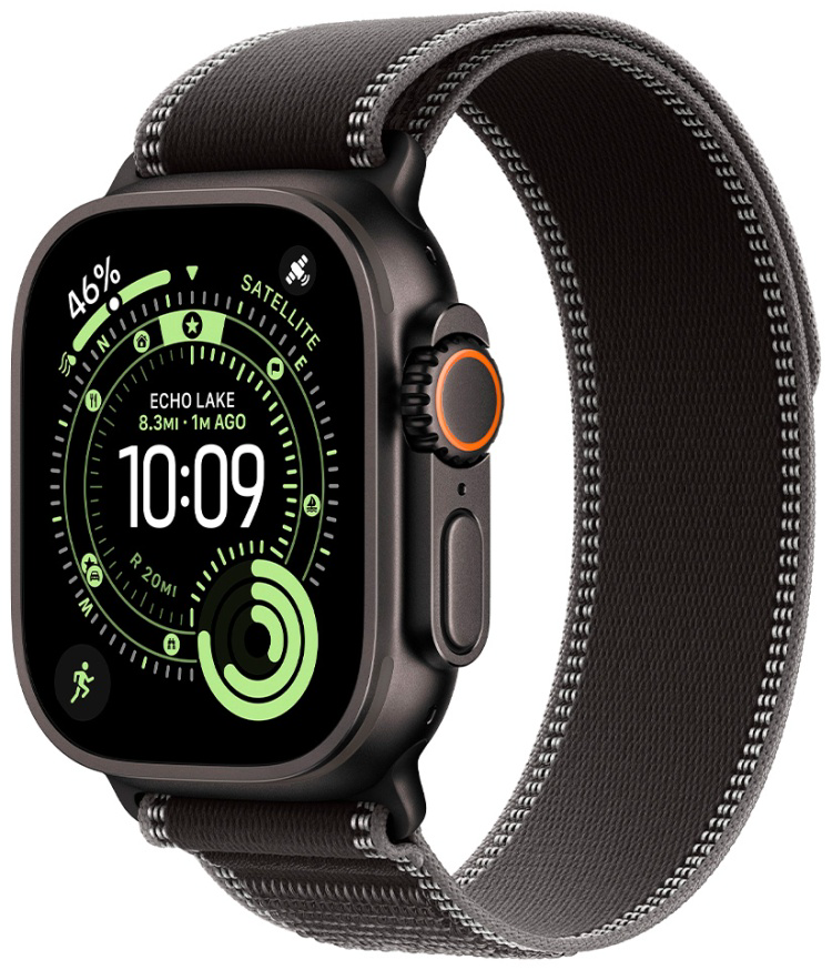  Apple Watch Ultra 3 2025 GPS + Cellular 49 мм MF1D4Q Black Titanium Case with Black/Charcoal Trail Loop - S/M